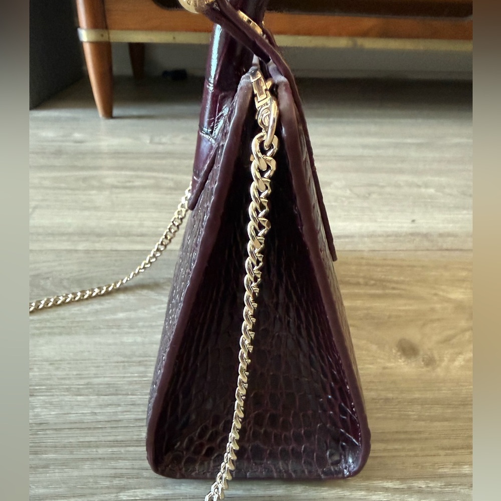NWOT Strathberry Mini Tote in Burgandy Croc Embossed Leather with Gold Chain - Picture 6 of 15